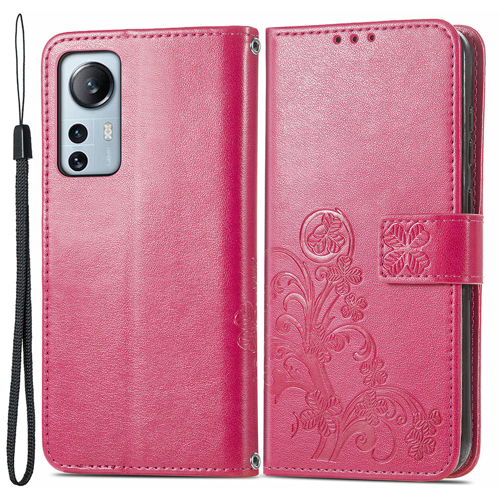 For Xiaomi 12 Lite 5G Shockproof Four-leaf Clover Imprinted Phone Case Stand PU Leather Flip Phone Wallet Cover with Wrist Strap For Xiaomi 12 Lite 5G Shockproof Four-leaf Clover Imprinted Phone Case Stand PU Leather Flip Phone Wallet Cover with Wrist Strap
